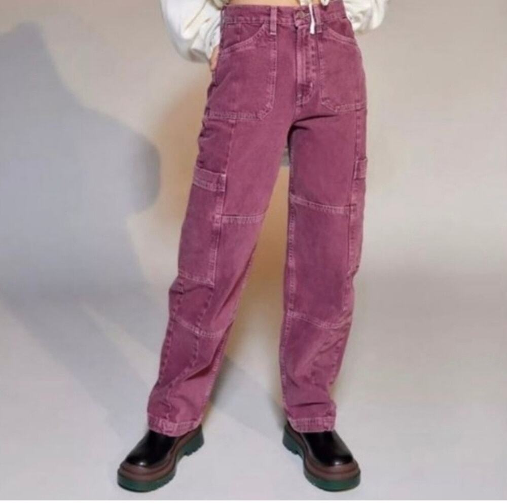 BDG Urban‎ Outfitters Kate High Waisted Baggy Cargo Jean Plum Women Size 24